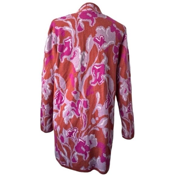 Soft Surroundings Cardigan Leslie Pink Orange Floral Casual Flowy Sweater Size M - Picture 2 of 15